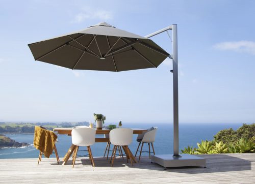 table setting with an outdoor umbrella